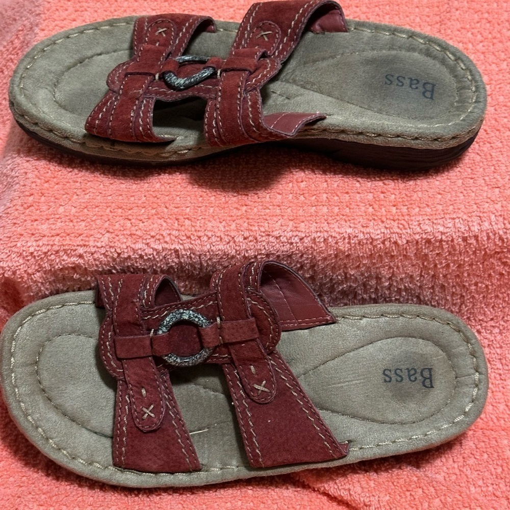Bass Red and Brown Sandals with Leather Straps